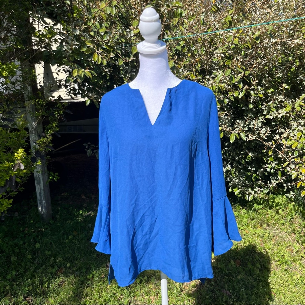 Royal Blue Violet + Claire Blouse Flowy Statement Sleeves Sz Medium Lightweight